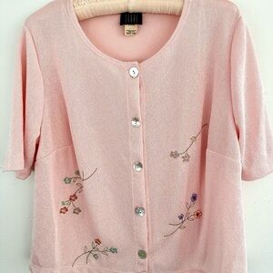 Vintage Teddi Pink Floral Knit Cardigan